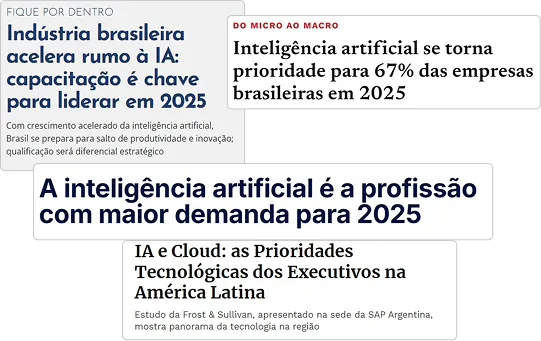 Manchetes sobre a demanda por profissionais de IA