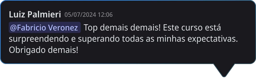 Comentário de aluno na plataforma do DevOps Pro