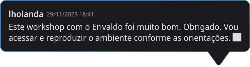 Comentário de aluno na plataforma do DevOps Pro